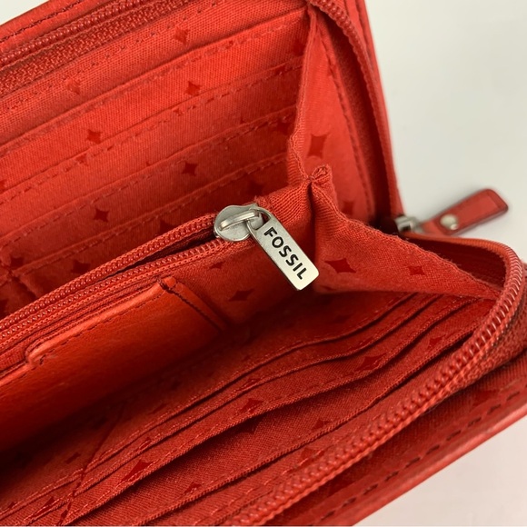 Fossil Coral Pink Watermelon Red Leather Wonderful Zip Around Wallet - Picture 4 of 8
